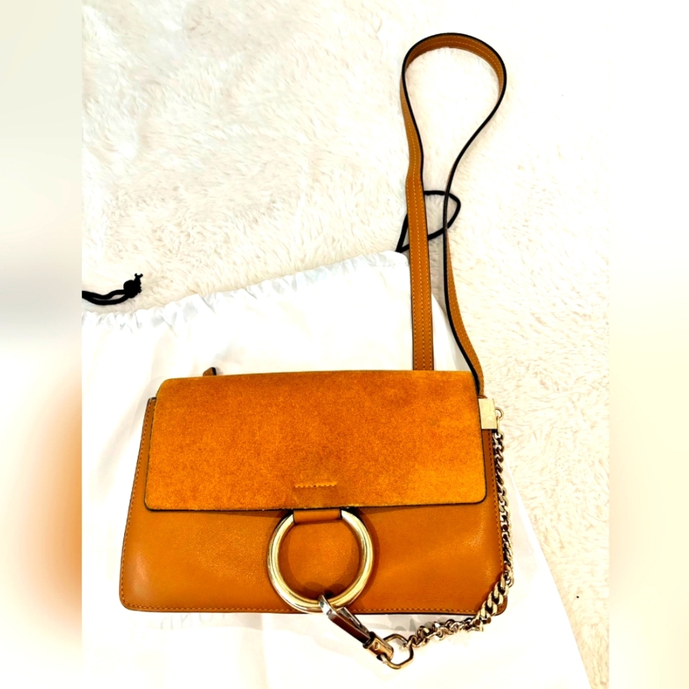 100% authentic Chloe Faye small leather clutch- caramel